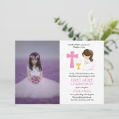 PHOTO First Holy Communion Invitations Girl BRUNET (Debout devant)