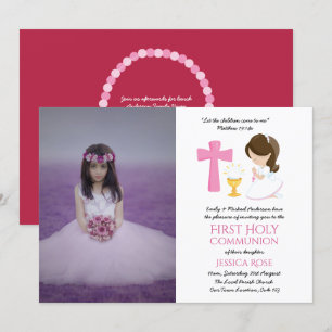 PHOTO First Holy Communion Invitations Girl BRUNET