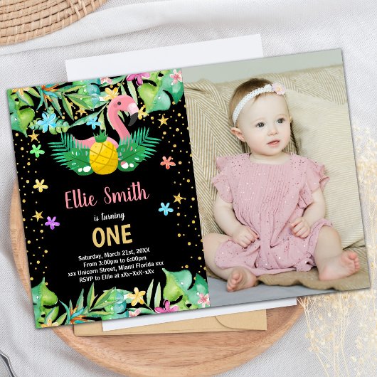 Photo Flamant rose d'ananas noir Invitations d'ann