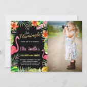 Photo Flamant rose vert noir Invitations d'anniver (Devant)