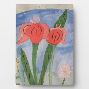 Photo Fleurs au bord du lac Plaque Tabletop avec l'Easel