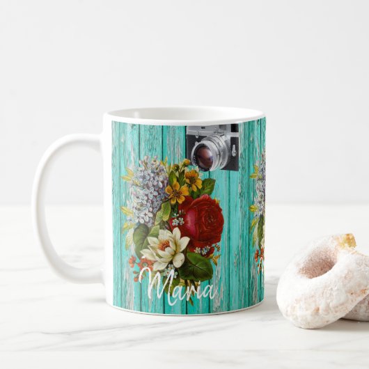 Photo Floral Green Mug (Avec donut)