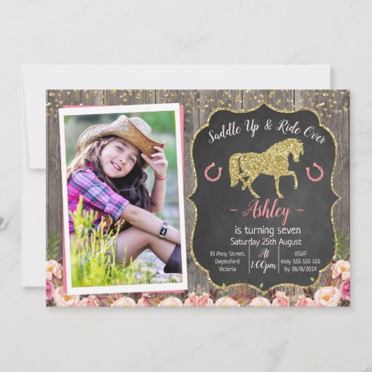 Photo Floral Parties scintillant Horse Invitation (Devant)