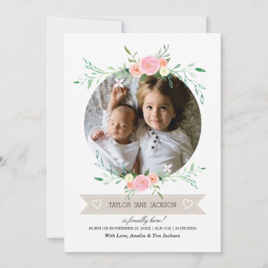 Photo Floral Wreath Faire-part de naissance (Devant)