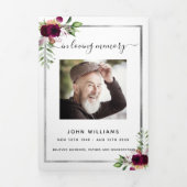 Photo florale blanc argent tri-pli programme funér (Page de couverture)