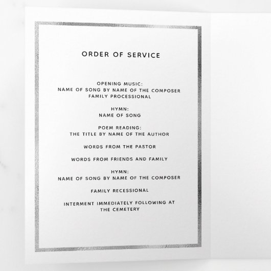 Photo florale bleu blanc tri-pli programme funérai (Intérieur en premier)