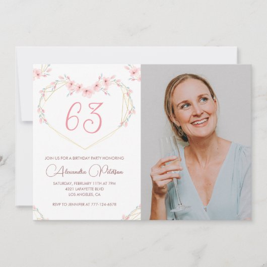 Photo florale Boho moderne Invitation à 63e annive (Devant)