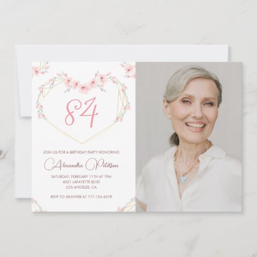 Photo florale Boho moderne Invitation à 84e annive (Devant)