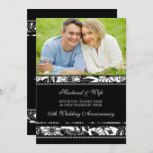 Photo florale noire Invitation du 25e anniversaire (Devant / Derrière)