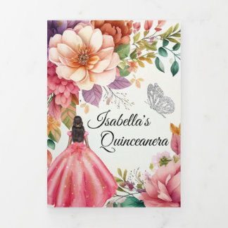Photo Florale Quinceanera Triplé Invitation