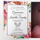 Photo Florale Quinceanera Triplé Invitation (Intérieur en premier)