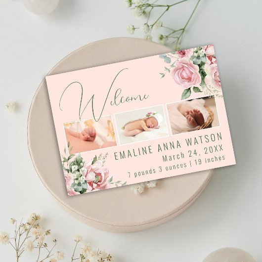 Photo Florale Rose Et Vert Faire-part Bébé