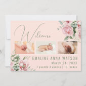 Photo Florale Rose Et Vert Faire-part Bébé (Devant)