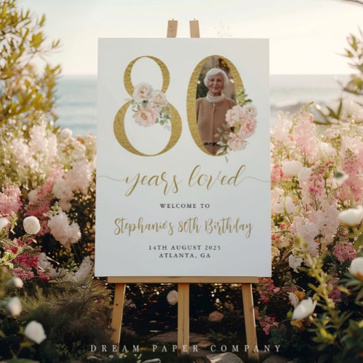 Photo florale rose pâle 80e Affiche de bienvenue d