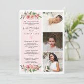 Photo Florale rose Quinceañera Invitation Espagnol (Debout devant)
