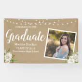 Photo Flowers String Lights Tan Afstuderen Spandoek (Horizontaal)