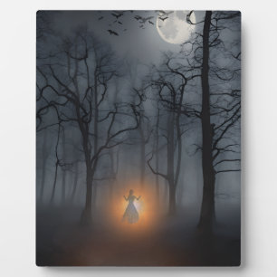 Photo Forêt embrumée au clair de lune & Plaque en bois à