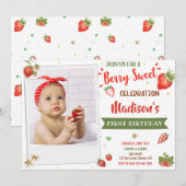 Photo Fraise anniversaire invitation 1er anniversa (Devant / Derrière)