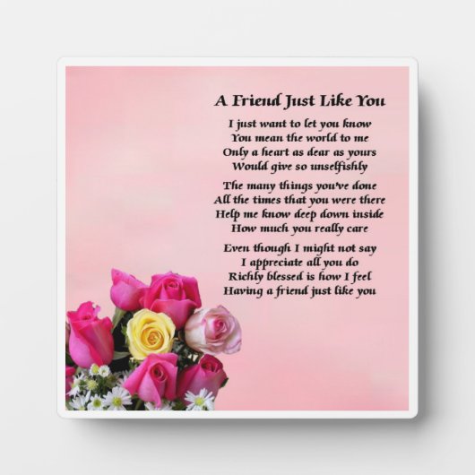 Photo Friend Poem Plaque - Design Rose (Devant)