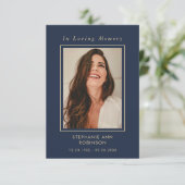 Photo funéraire Carte Memorial Blue Gold Script (Debout devant)