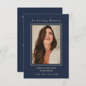 Photo funéraire Carte Memorial Blue Gold Script (Devant / Derrière)