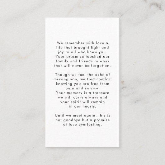 Photo funéraire simple en souvenir du nom Carte de (Dos)