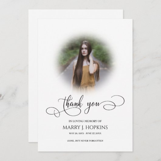 Photo Funeral Calligraphy Script Merci Cartes (Devant / Derrière)