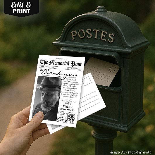 Photo Funeral Newspaper Memorial Carte de remercie