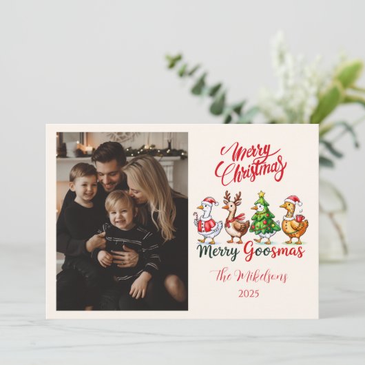 Photo Funny Merry Goosmas Christmas Feestdagenkaart (Staand voorkant)