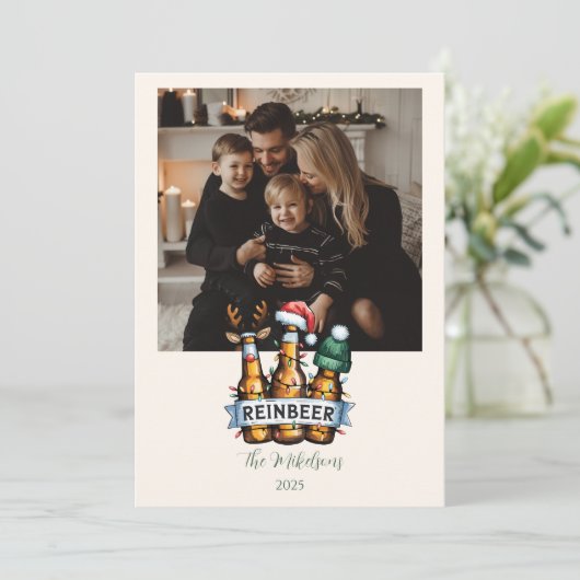 Photo Funny Reinbeer Christmas Feestdagenkaart (Staand voorkant)