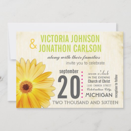Photo Gerber Jaune Daisy Invitations de mariage (Devant)