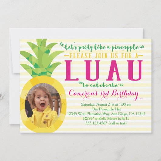 Photo Girl Luau Anniaphe Invitation d'anniversaire (Devant)