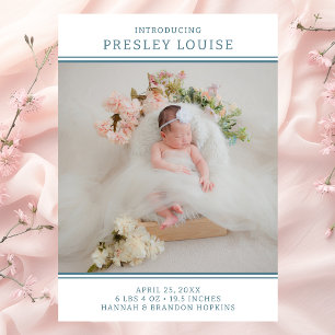 Photo Girl moderne Faire-part de naissance Turquoi