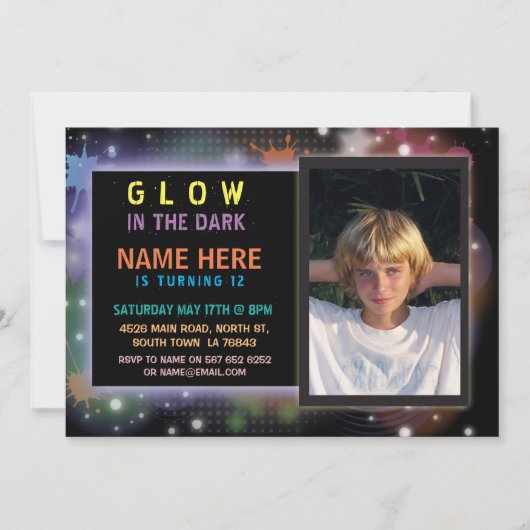 Photo Glow in the Dark Birthday Invitation (Devant)