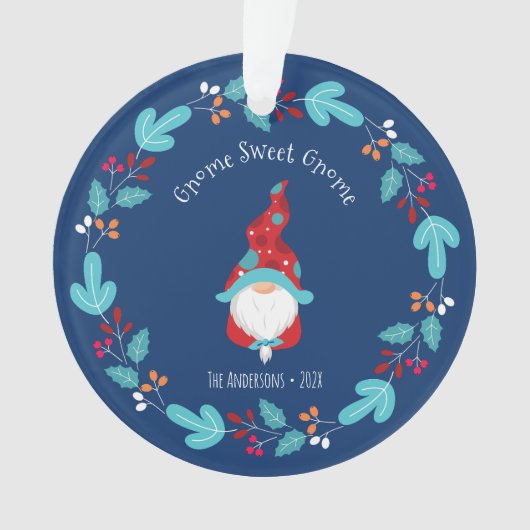 Photo Gnome Sweet Gnome Floral Wreath Elf Blue (devant)