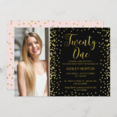 Photo Gold Black 21e anniversaire Invitation (Devant / Derrière)