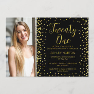 Photo Gold Black 21e anniversaire Invitation