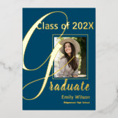 Photo Gold Cute Blue 2024 Faire-part aux diplômés (Recto)