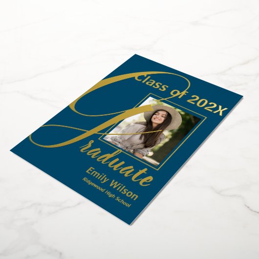 Photo Gold Cute Blue 2024 Faire-part aux diplômés (Rotation)