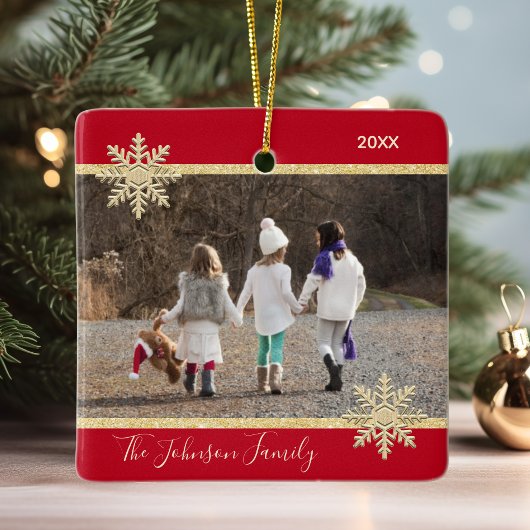 PHOTO Gold Red Snow Keepomwille Kerstfeestdag Keramisch Ornament