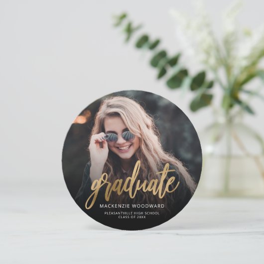 Photo Gold Script Ronde Afstudeerder Aankondiging (Staand voorkant)