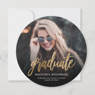 Photo Gold Script Round Grad Faire-part