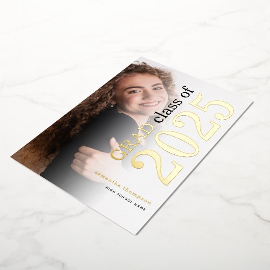 Photo Grad 2025 Gold Real Foil Faire-part (Rotation)