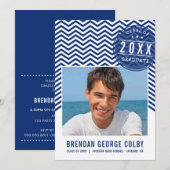 PHOTO GRAD INVITATION bold chevron royal marine bl (Devant / Derrière)