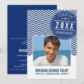 PHOTO GRAD INVITATION bold chevron royal marine bl (Devant / Derrière)