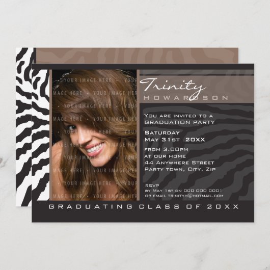 PHOTO GRAD INVITATION zebra stripe (Devant / Derrière)