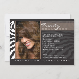 PHOTO GRAD INVITATION zebra stripe