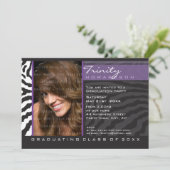 PHOTO GRAD INVITATION zebra stripe violet (Debout devant)