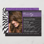PHOTO GRAD INVITATION zebra stripe violet (Devant / Derrière)