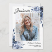 Photo Graduate Marine Blue Flowers Faire-part (Devant)